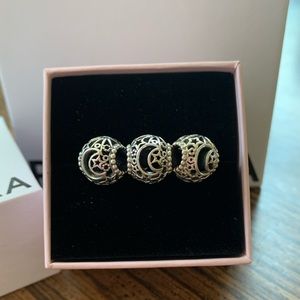 Pandora open work moon and star charm set